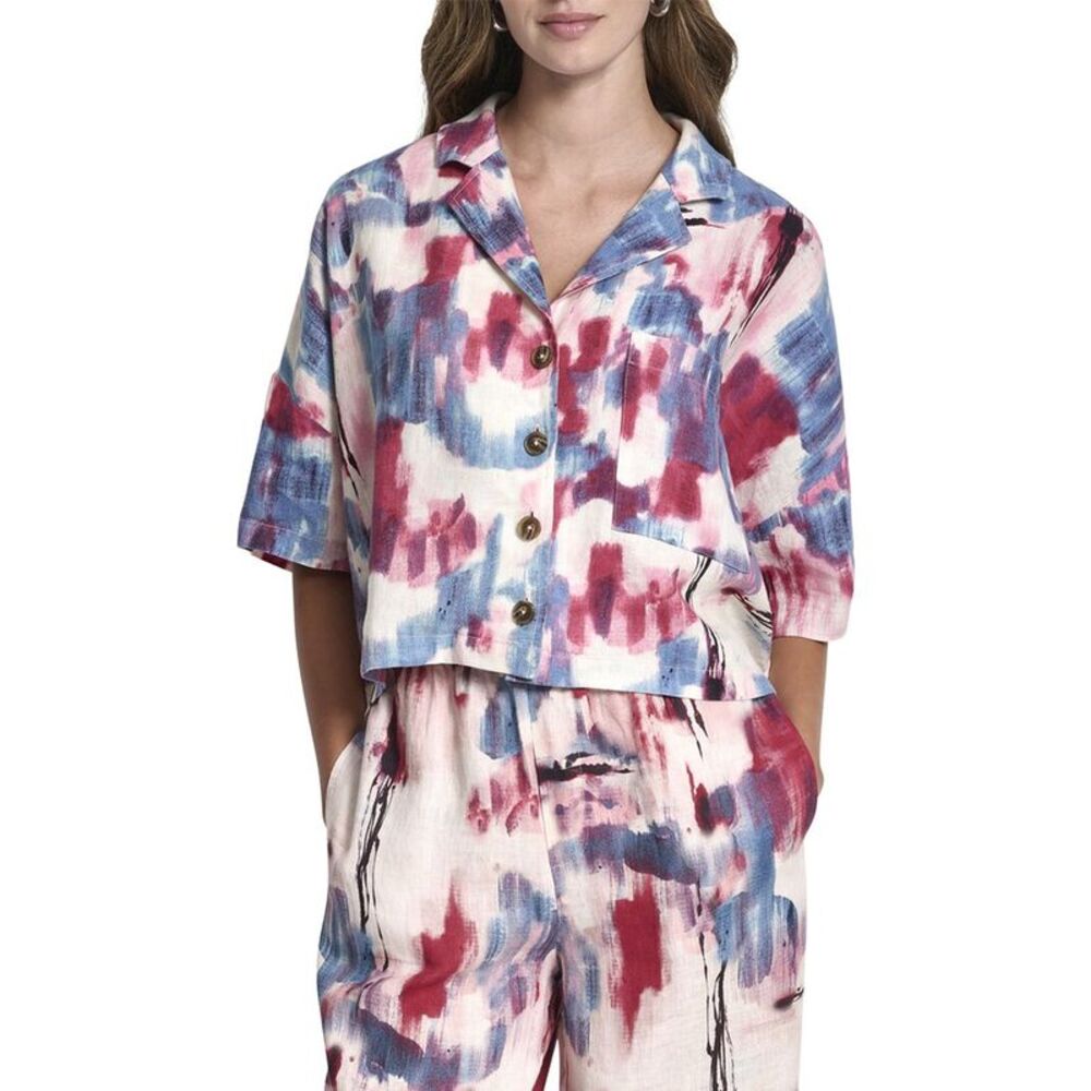 Dkny Womens Buttoned Linen Shirt